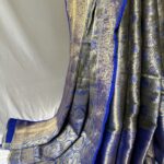 Royal Blue Saree Rose Design With Matching Blouse